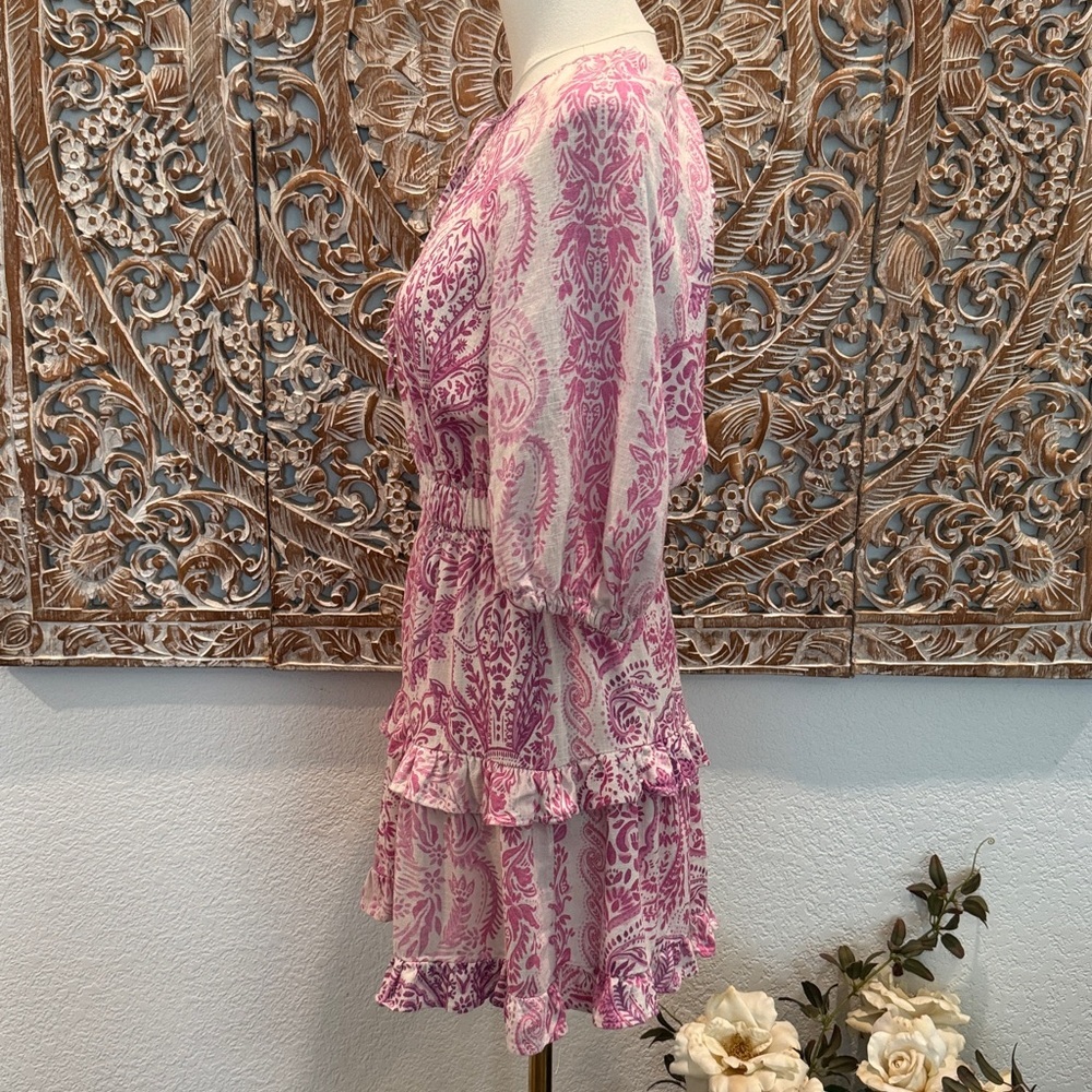 Zara Romantic Flirty Pink & White Paisley Layered Linen Mini Dress- size XS - Picture 9 of 16